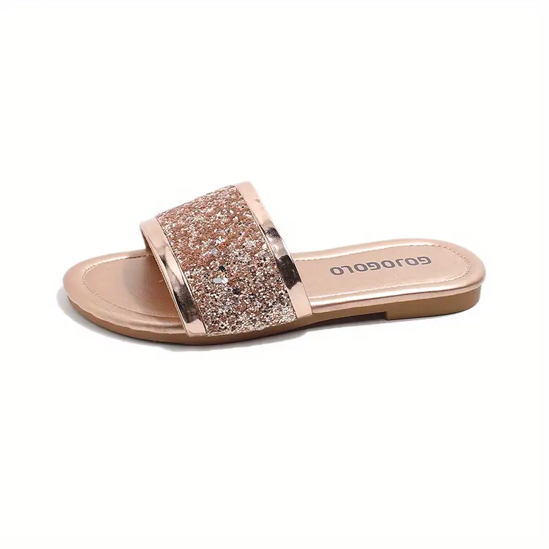 girls sparkly glitter sandals casual summer flat heel slip on slippers simple anti slip slide princess shoes beach footwear for kids details 19