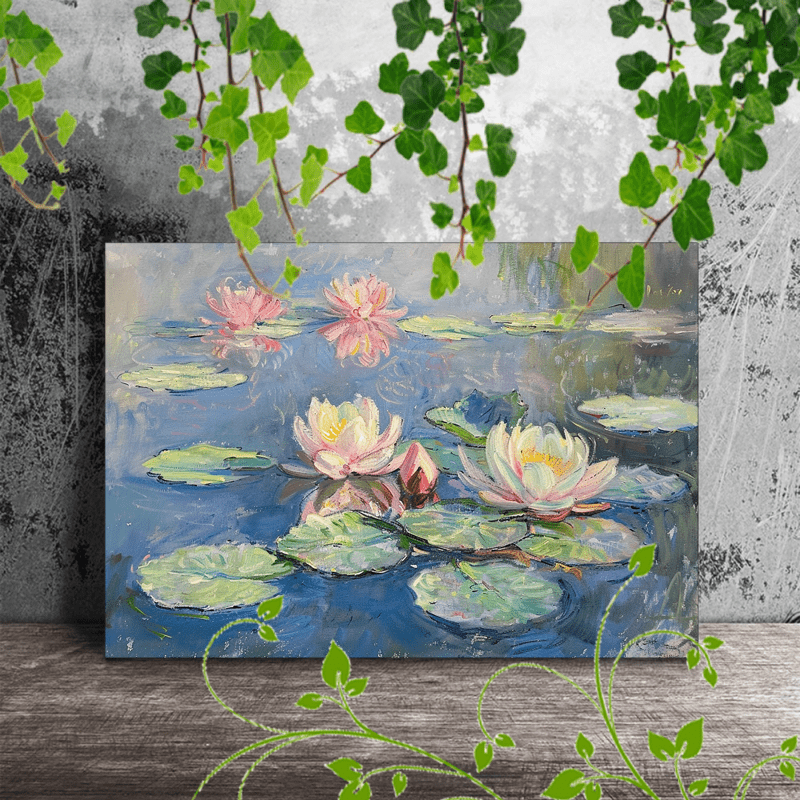 

1pc Wooden Framed Canvas Painting, Water Lilies Impressionism Pond Reflection Pastel Colors