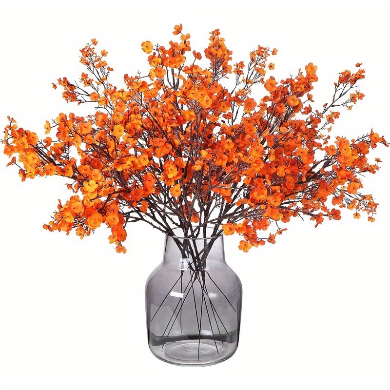 

8pcs Artificial Gypsophila Flowers, Real Touch Fake Flowers For Diy Wedding Party Centerpiece Decor, Fall Orange