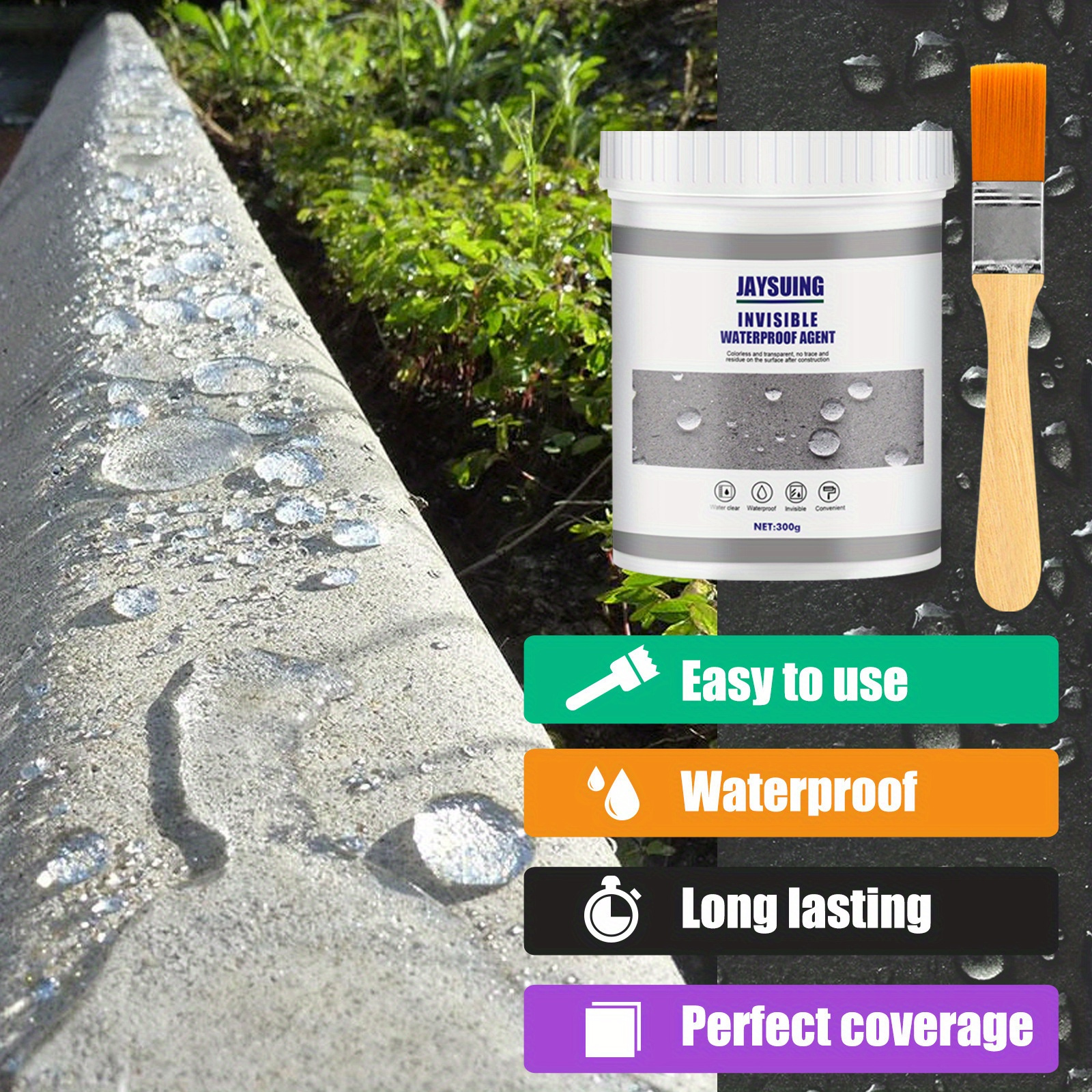 

Jaysung Invisible Waterproof Sealant Agent, 300g With Brush, Easy To Use, Long Lasting, Perfect Coverage, Ideal For Various Surfaces, Home Improvement Sealant