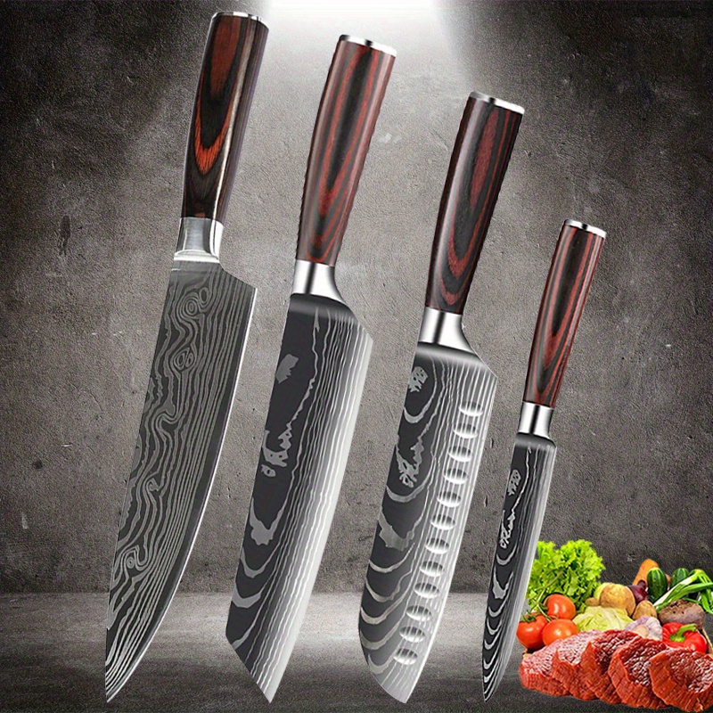 

4pc, Kitchen Knife Stainless Steel Chef Knife Meat Cleaver Butcher Knife Fruit Knife Handmade Forged Vegetable Knife Santoku Knife Vegetable Peeler