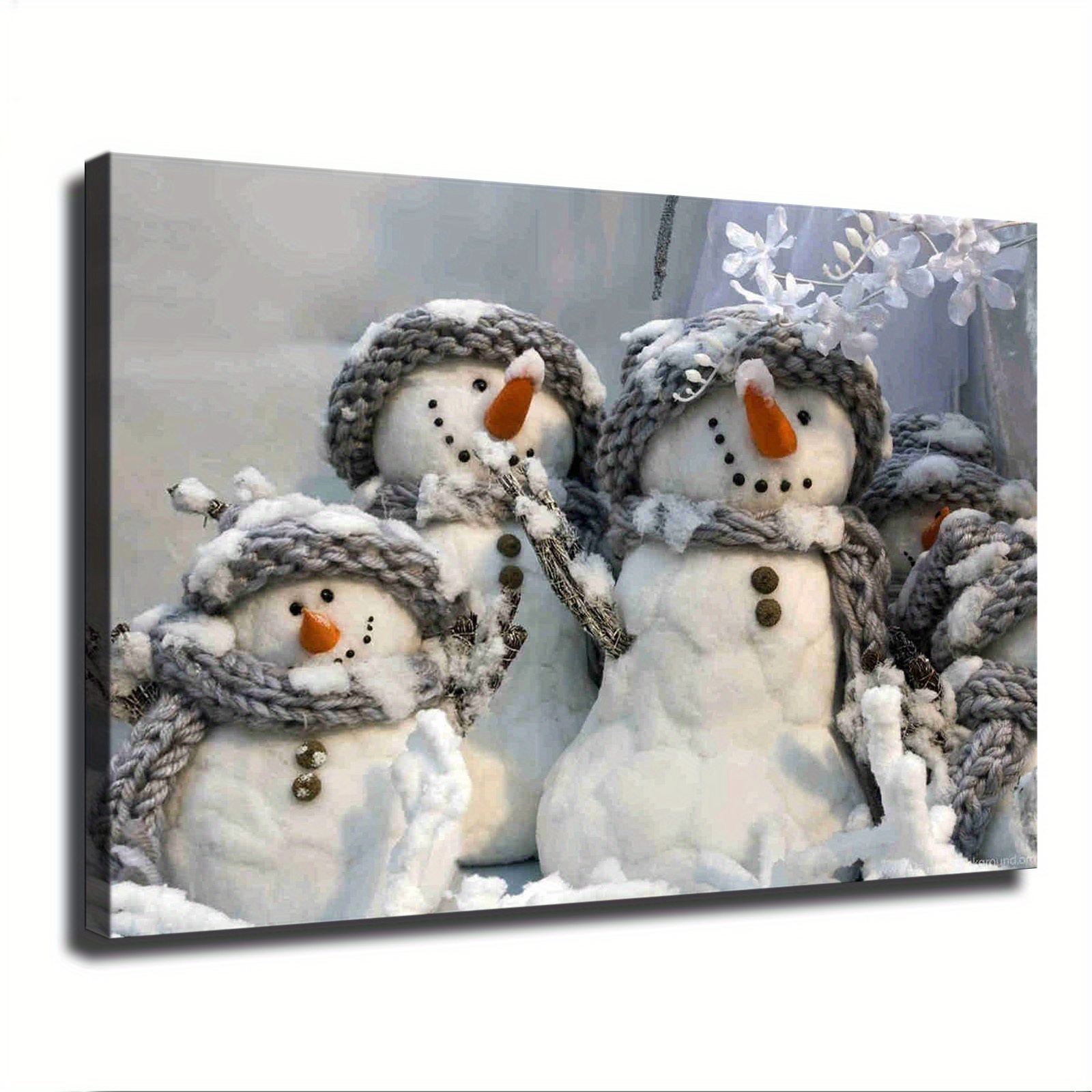 

Christmas Art, Framed Snowman Holiday Picture, Quality Canvas, Family Of Snowmen Christmas Winter Poster Picture Room Decor Art Stretched And Frame Ready To Hang - Framed