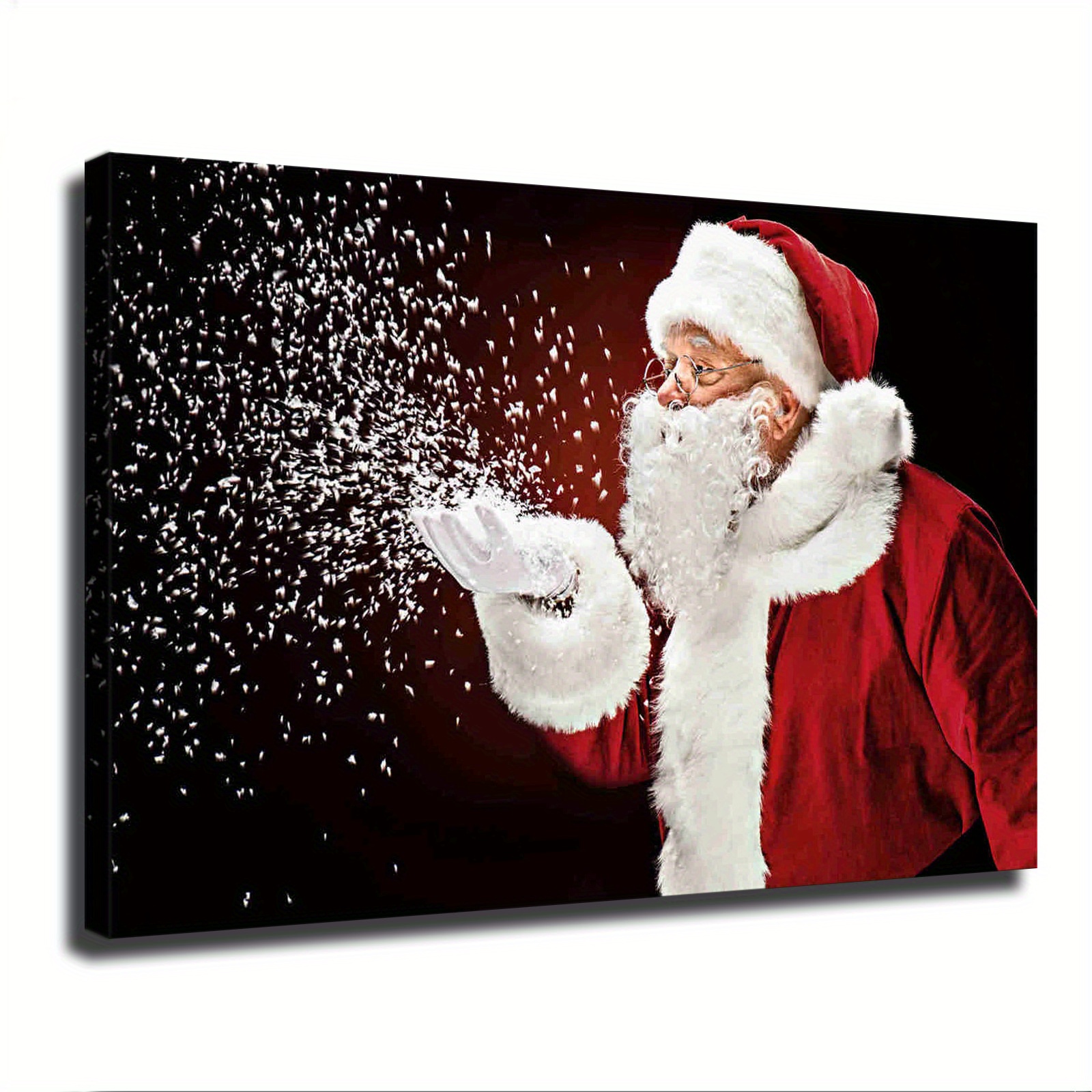 

Christmas Santa Claus Blowing Snowflake Images Poster Picture Room Decor Art Stretched And Frame Ready To Hang - Framed