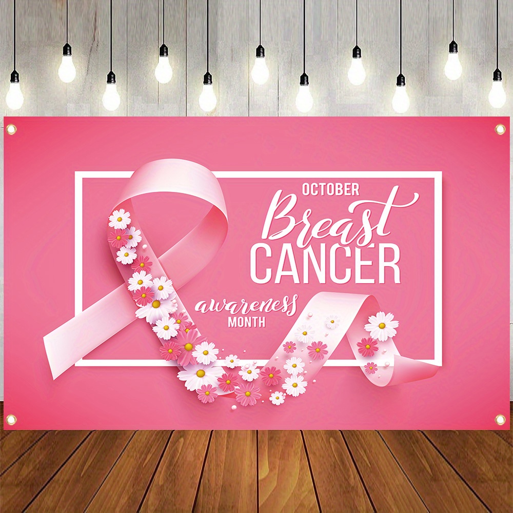 

Breast Cancer Awareness Month Banner - Ribbon Design, Polyester Photography Backdrop For Parties & Photo Booths