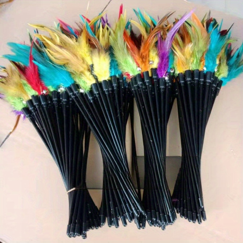 

7pcs Interactive Cat Teaser Wand Toys With Feathers - Polyester Teasing Sticks For Kittens & Cats, Battery-free Pet Exercise And Training Accessories Cat Toys