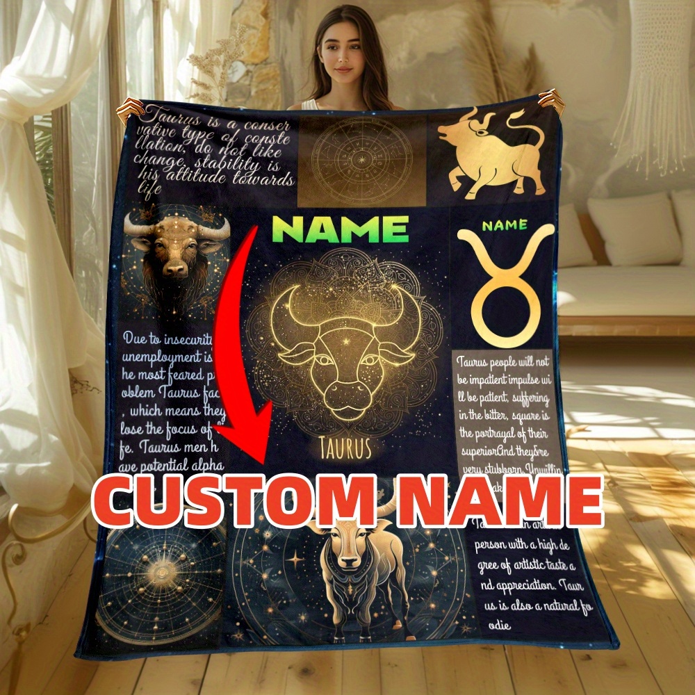

galactic Warmth" Personalized Taurus Horoscope Puzzle Blanket - Soft, Lightweight Flannel Throw For Couch, Bed, Travel & More - Custom Name Hd Print, Perfect Gift For Family Or Friends
