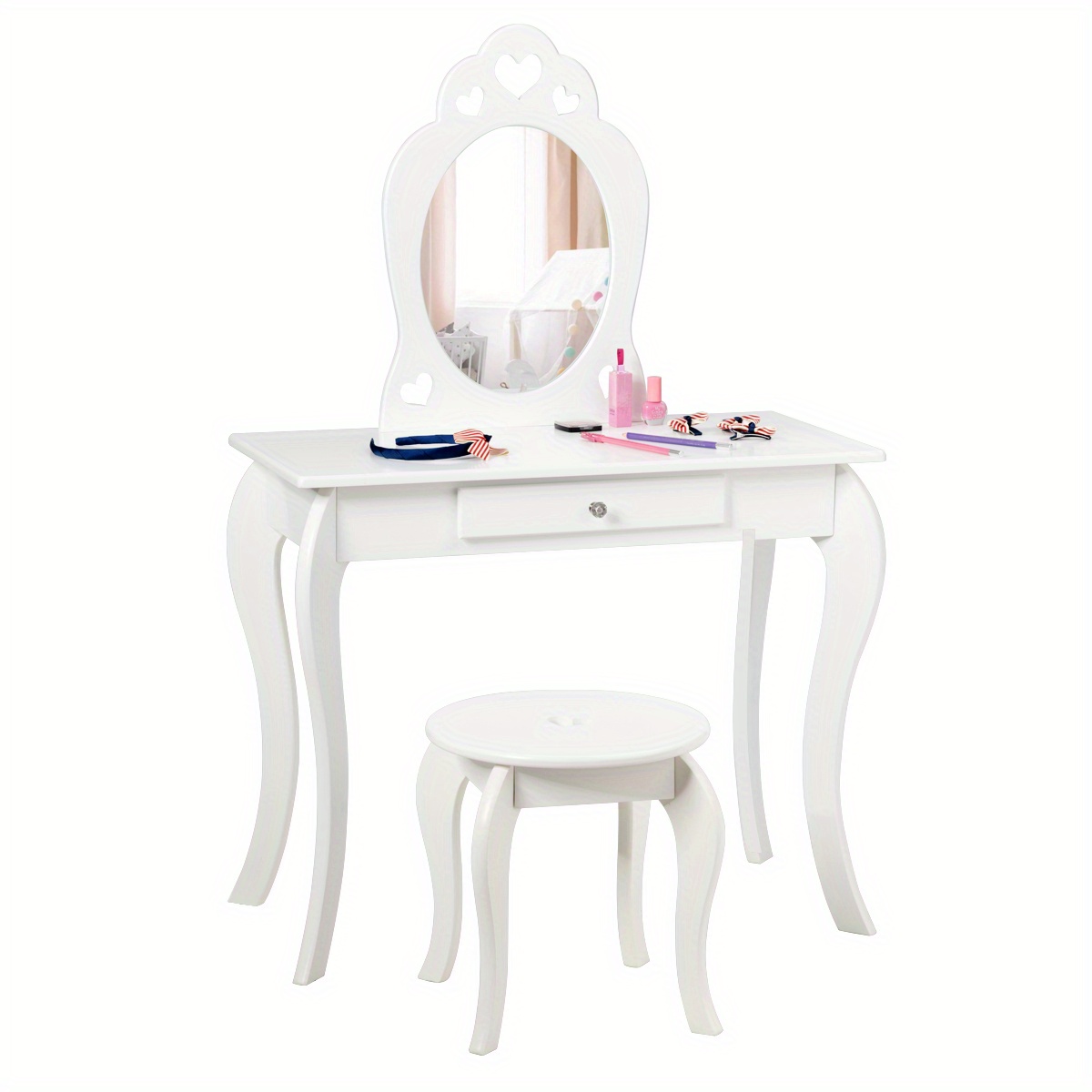 

Homasis Kids Vanity Set Princess Makeup Dressing Set W/mirror For Girls White