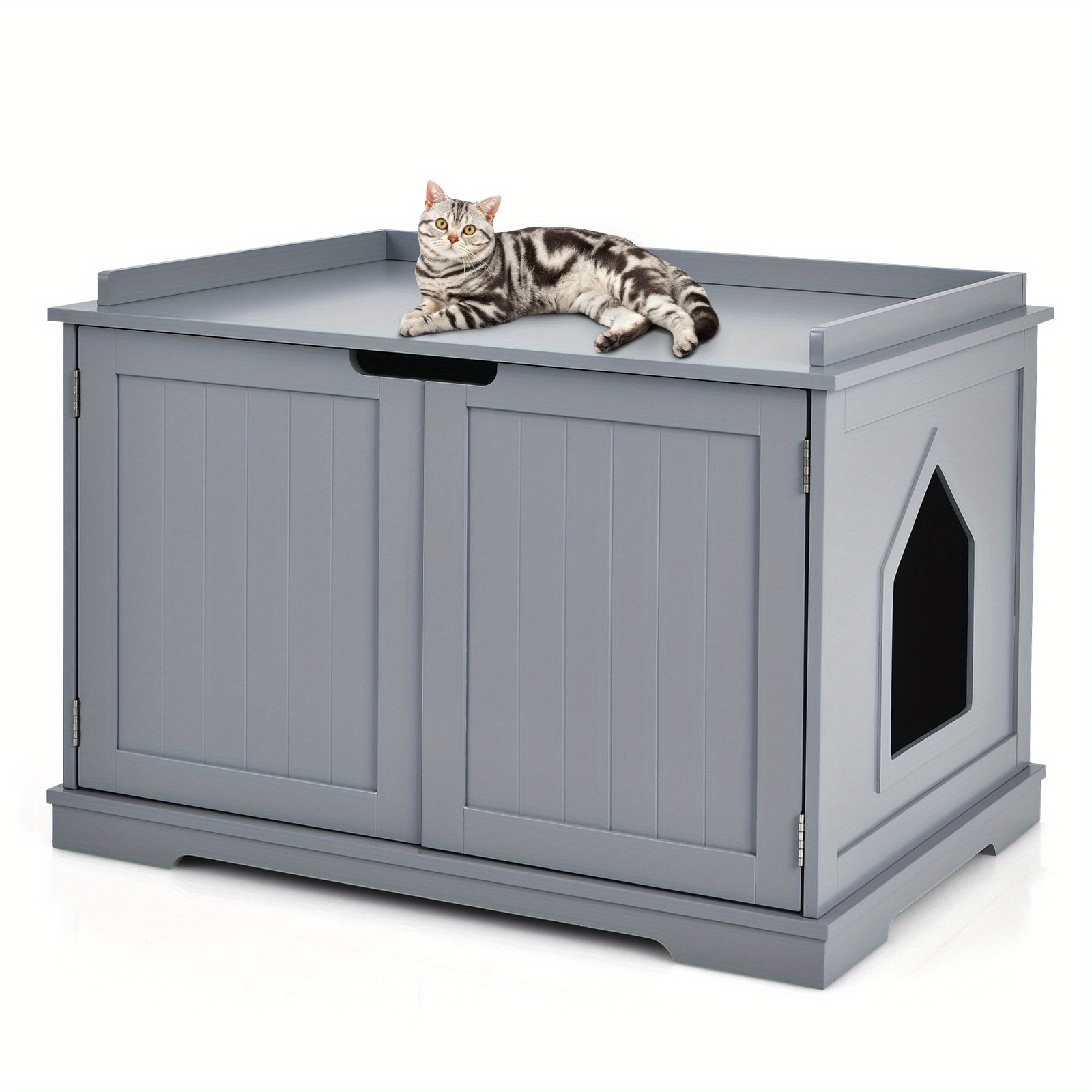 

Homasis Cat Litter Box Wooden Enclosure Pet House Washroom Storage Bench Grey