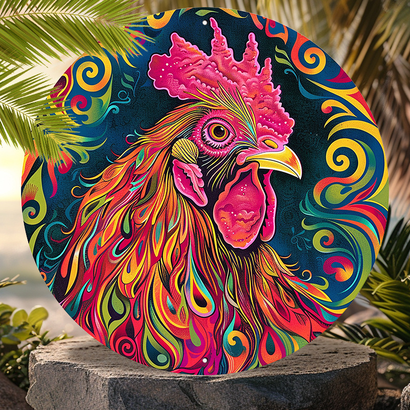 Targa in metallo con galline e gallina