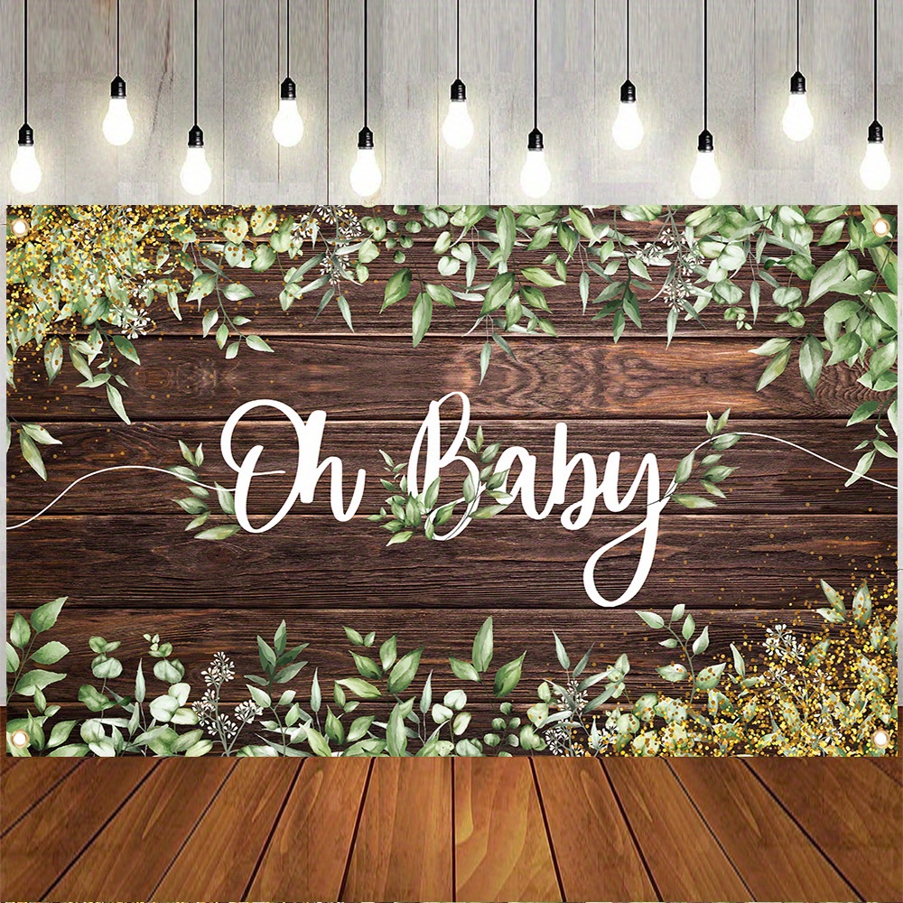 

1pc, Vintage Wood Board Green Leaves Pattern, Polyester, Gender Reveal Photography Backdrop Fabric, Baby Shower Decoration Banner Birthday Party Hanging Sign, Photo Booth Props Supplies