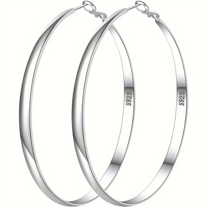 

Sterling 925 Silver Hypoallergenic Ear Jewelry Exaggerated Hoop Earrings Simple Punk Style Trendy Female Gift