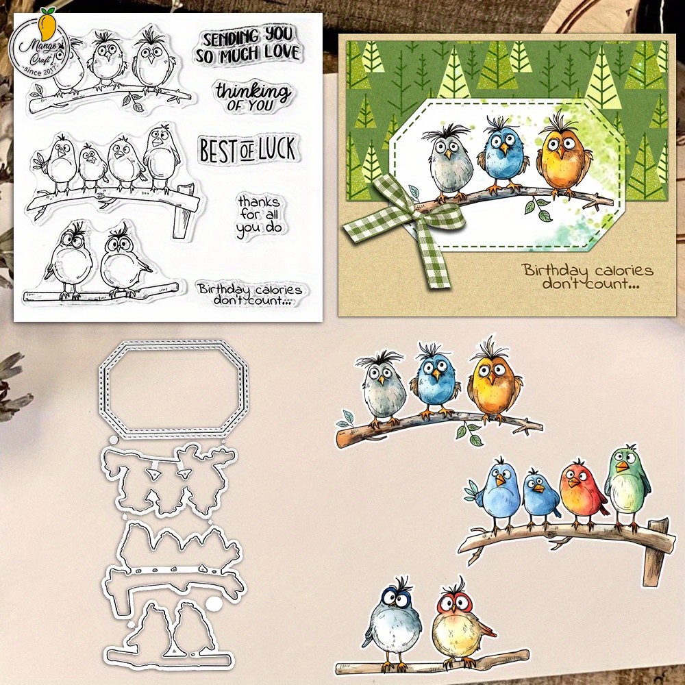 

Mangocraft Cute Funny Fat Birds Cutting Dies And Clear Stamp Set For Diy Scrapbooking, Greeting Card Decoration, Metal Die Cuts And Silicone Stamps For Albums And Paper Crafts