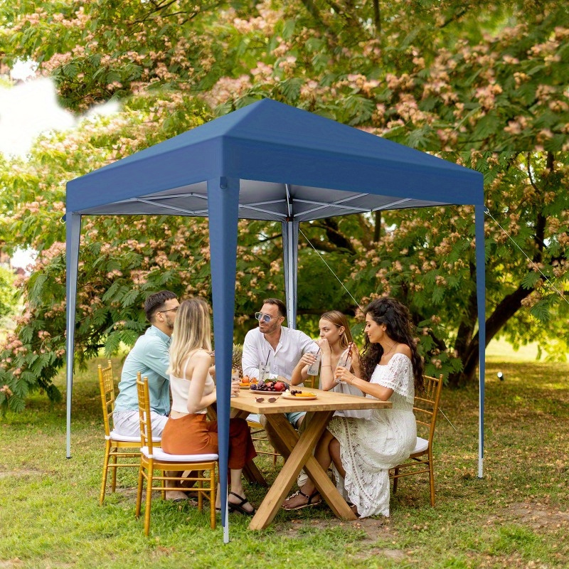 

Blue Waterproof Pop-up Canopy Tent 6.5x6.5ft, Oxford Fabric, Powder-coated , 4-sided With 2 Doors & 2 Windows, Portable Foldable Shelter For Parties, Weddings, Camping, And Picnics
