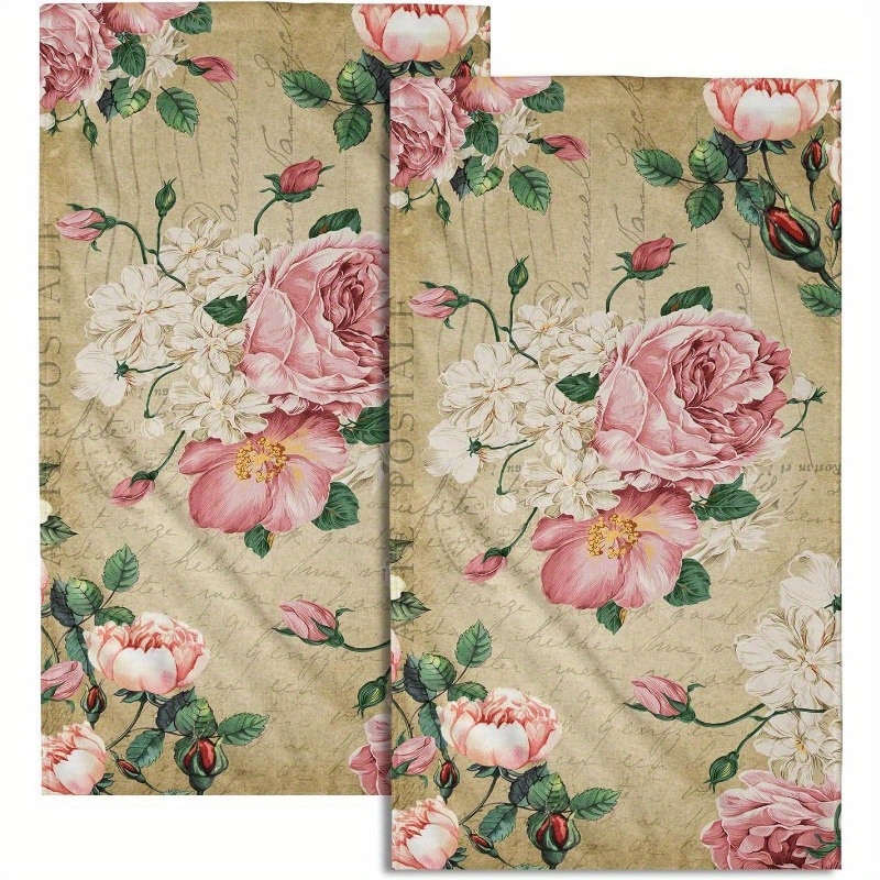 

2pcs Floral Hand Towels - Soft, Absorbent & Decorative Kitchen/bathroom Towels, 18x26 Inch, Home , Kitchen Towels