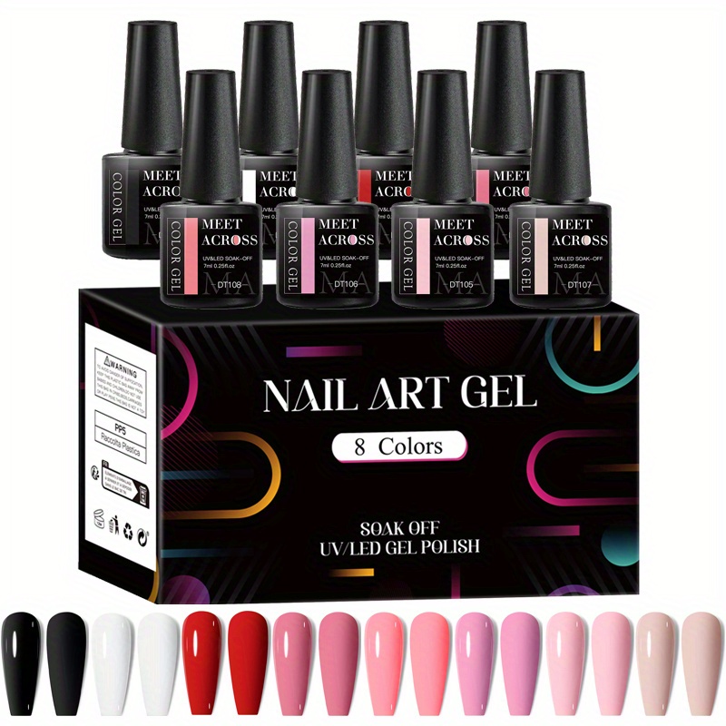

Meet Across 8-piece Gel Nail Polish Set - 7ml Each, Lead-free & Unscented, Perfect For Home Salon Manicures, Soak Off Uv/led Varnish