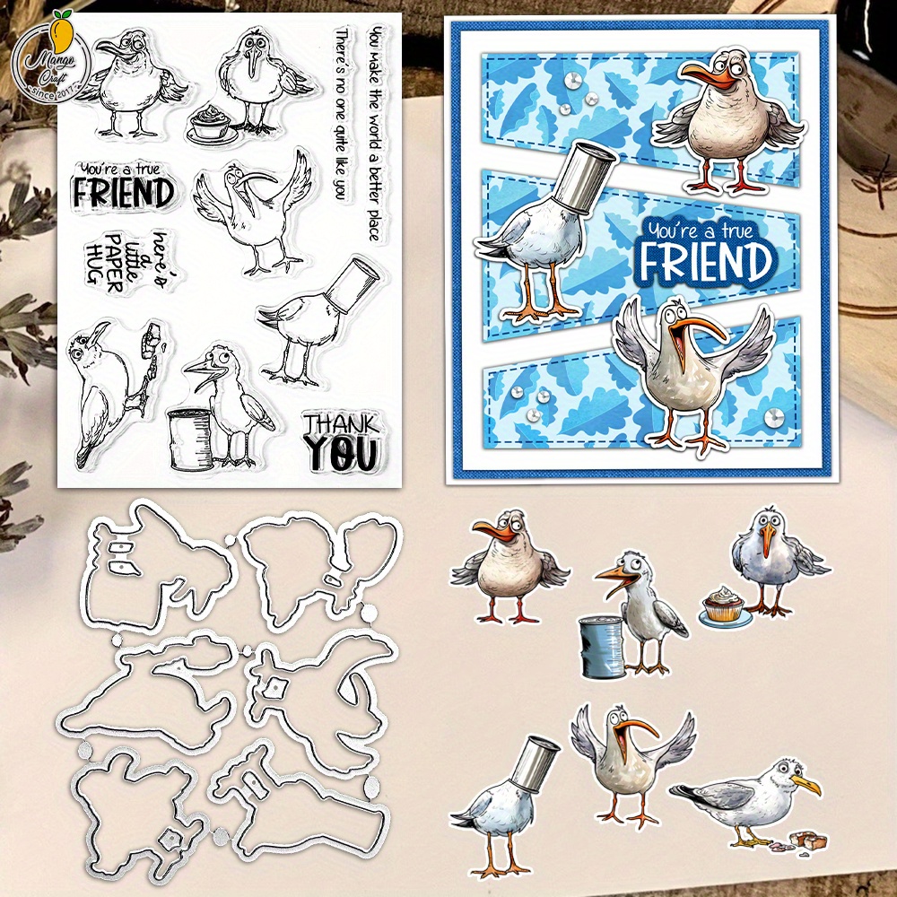 

Mangocraft Seagull Cutting Dies And Clear Stamp Set, Cartoon Funny Bird Metal Die Cuts And Silicone Stamps For Diy Scrapbooking, Greeting Card Decoration, Paper Crafting