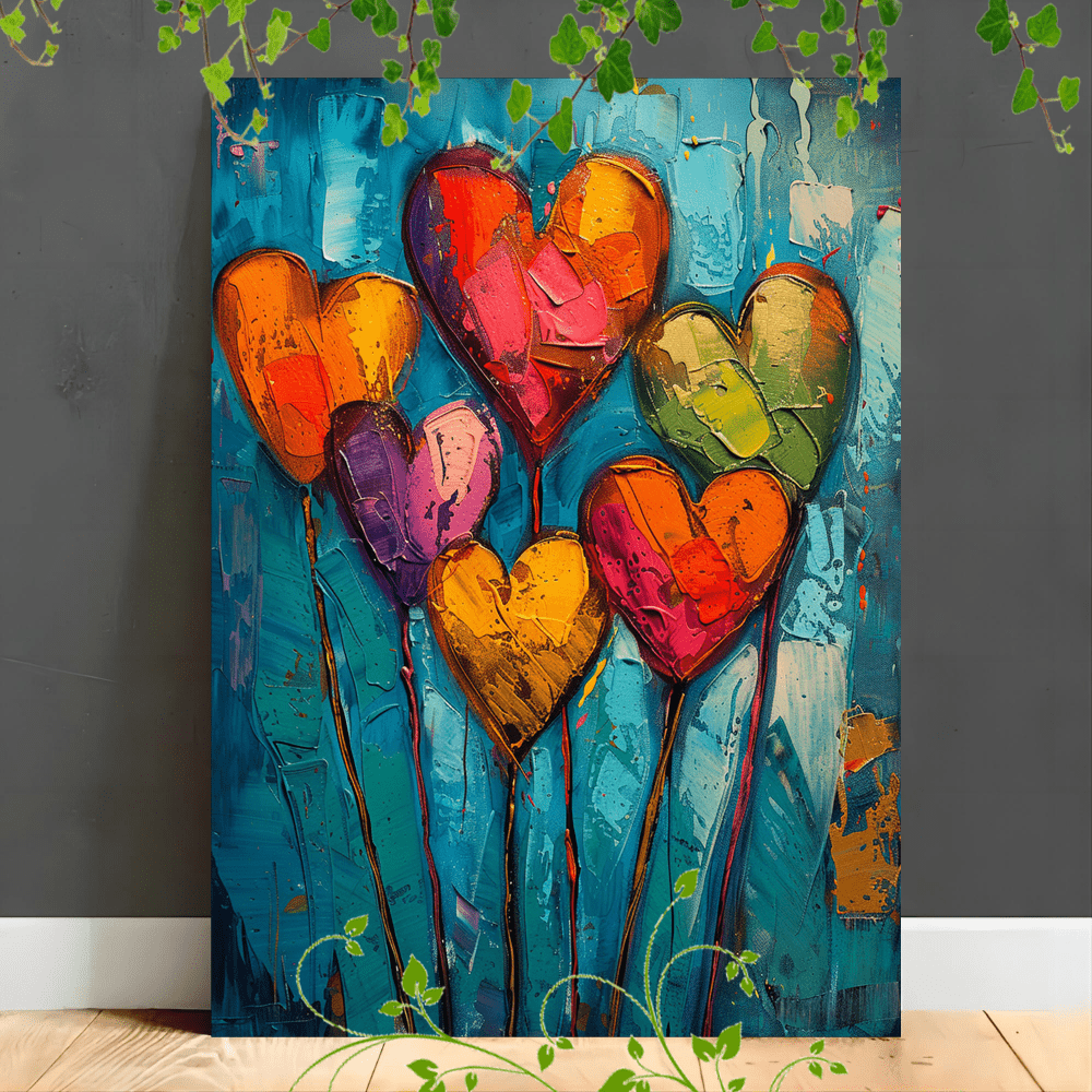 

1pc Wooden Framed Canvas Painting, Colorful Hearts Bright Artwork Very Suitable For Office Room Decoration Suspensibility