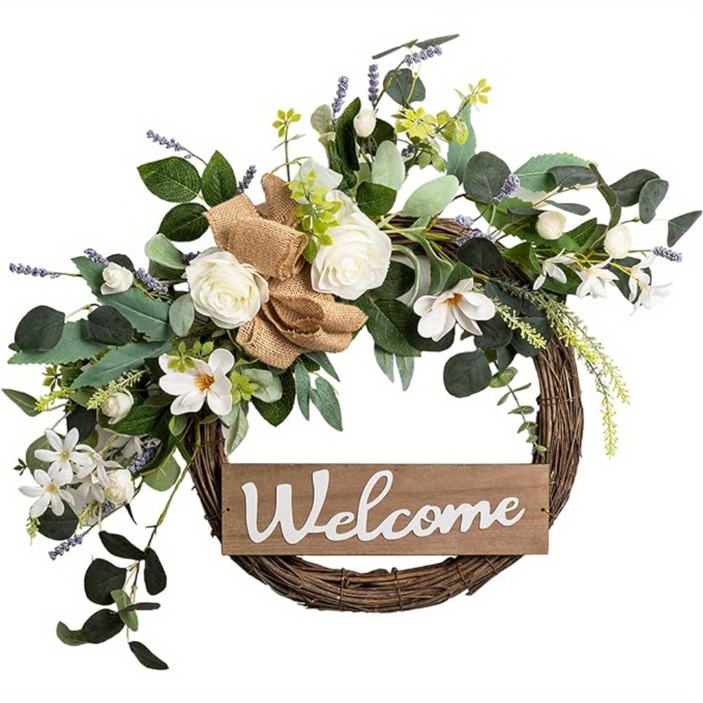 

Front Door Wreath With Welcome Artificial Eucalyptus Christmas Wreath Halloween Wreaths For Front Door Fall Wreath For Christmas Party Décor, Welcome Wreaths For All Seasons