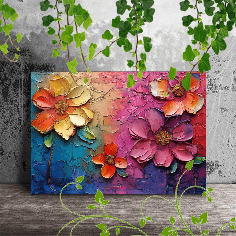 

1pc Wooden Framed Canvas Painting, Flower Abstract Colorful Textured Painting Vibrant -artistic Soft Artwork Very Suitable For Office Corridor Home Living Room Decoration Suspensibility