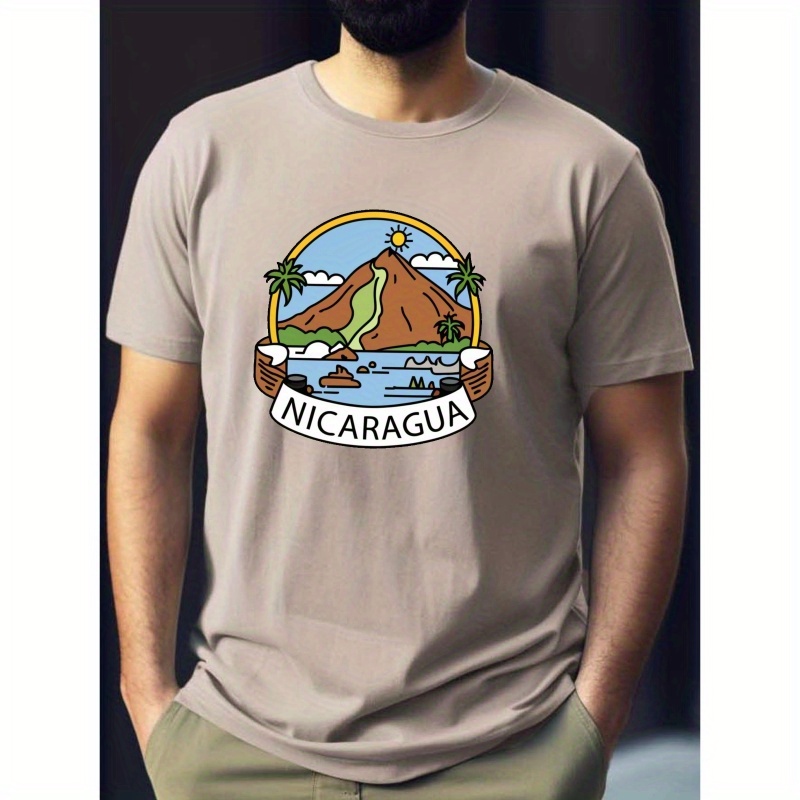 

Volcanoes Nicaragua Type Logo Print Men's Fashion Comfy Breathable T-shirt, New Casual Round Neck Short Sleeve Tee For Spring Summer Men's Clothing