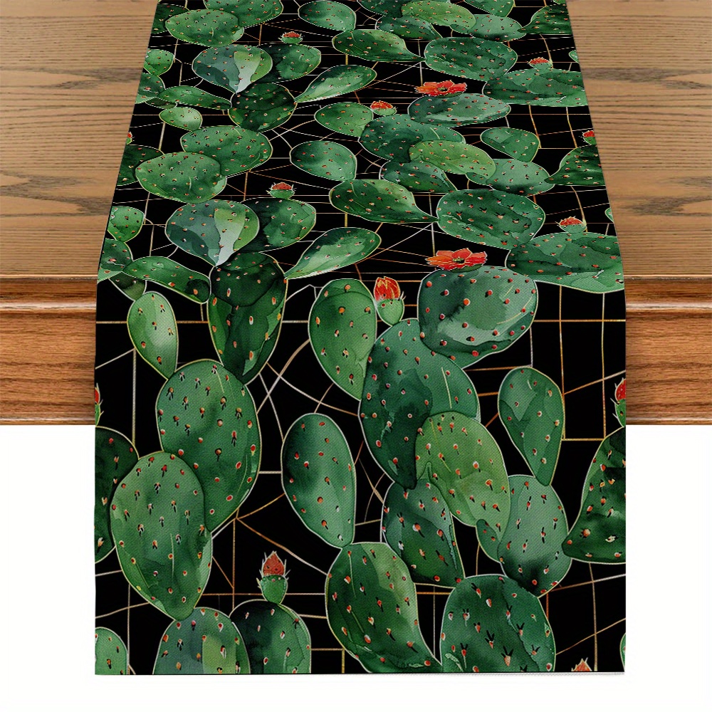 

1pc, Cactus Mexican Plants Flowers Watercolor Table Runner Kitchen Dining Table Decor Party Desktop Decor Table Runner For Home Room Decor Dining Room Decor Tablecloth