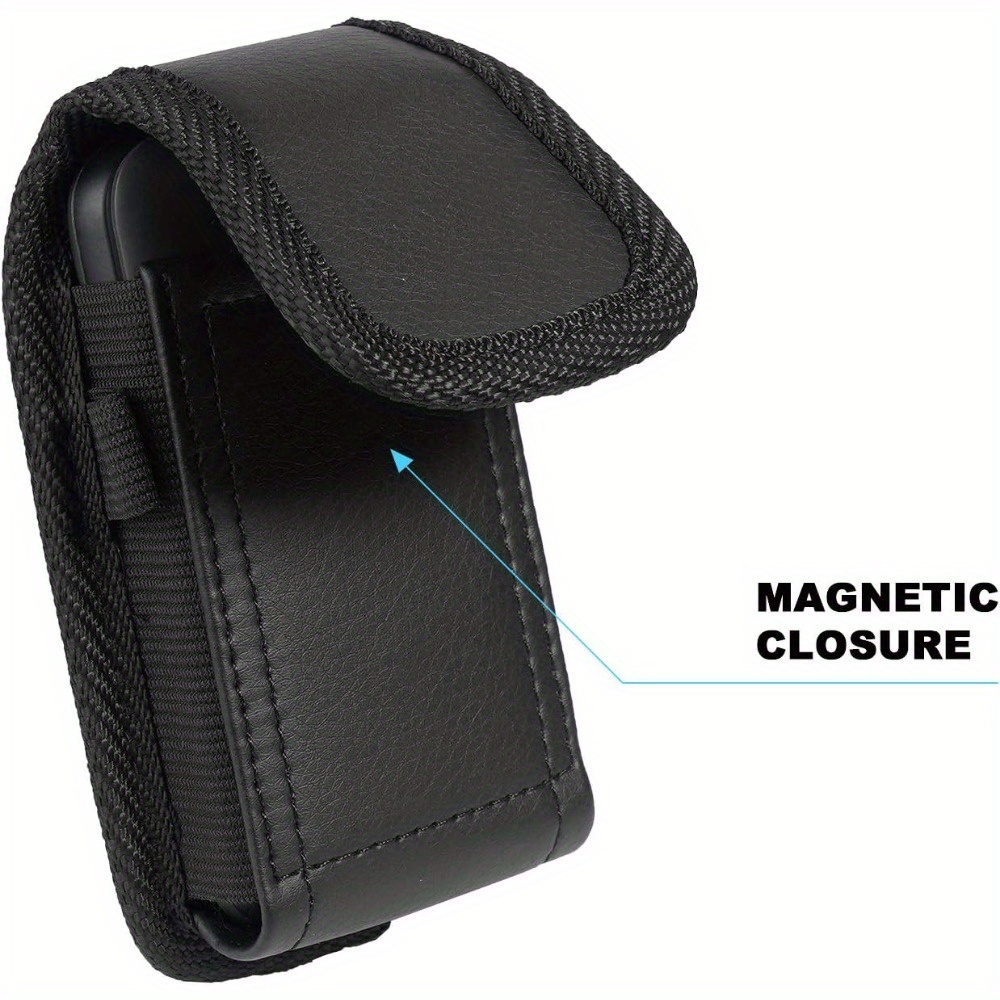 phone case flip phone case black faux leather vertical pouch - Temu