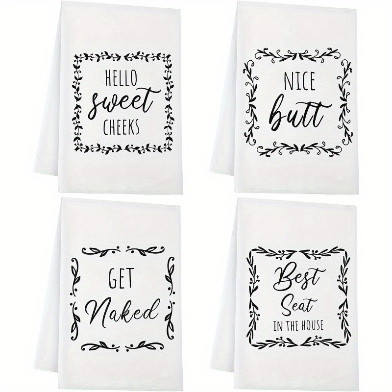 

4-pack Of Funny Kitchen Towels With Sayings - Rustic Bathroom Hand Towels - 18 X 26 Inches - Contemporary Style - Super Soft - Machine Washable - Perfect For Kitchen, Bathroom, Farmhouse, And Toilet