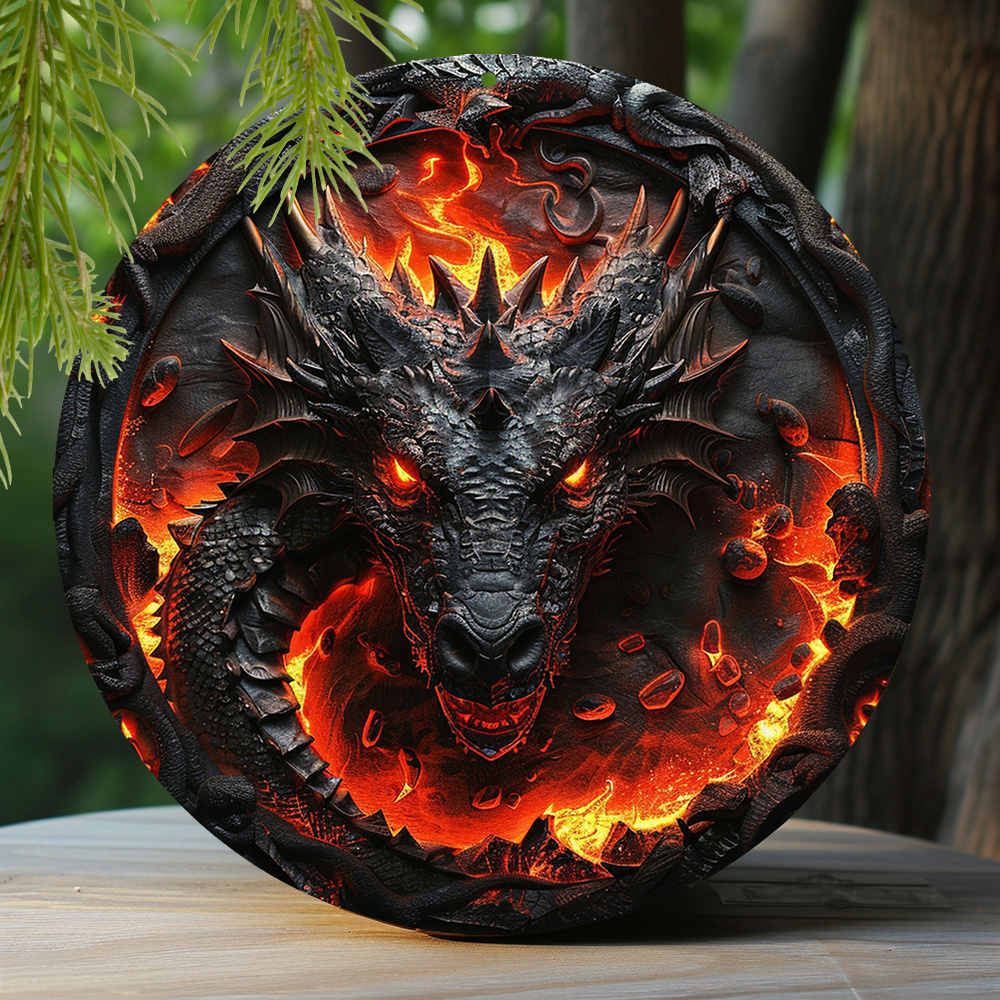 

1pc Inferno Dragon Theme Aluminum Wall Art, Weather-resistant Metal Decor With 3d Effects, Pre-drilled Tin Sign For Outdoor & Indoor, Father's Day Gift B2959