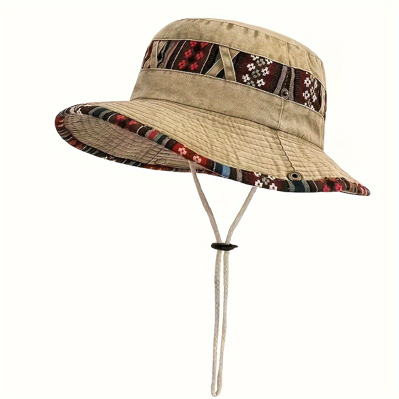 retro wide brim bucket hat sun hat adjustable chin strap - Temu display picture 3