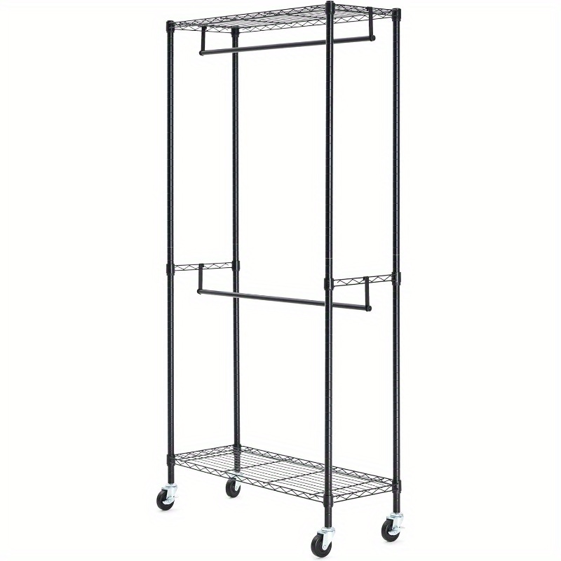 Adjustable, Double Hanging Rod Garment Rolling Closet Organizer Rack ...