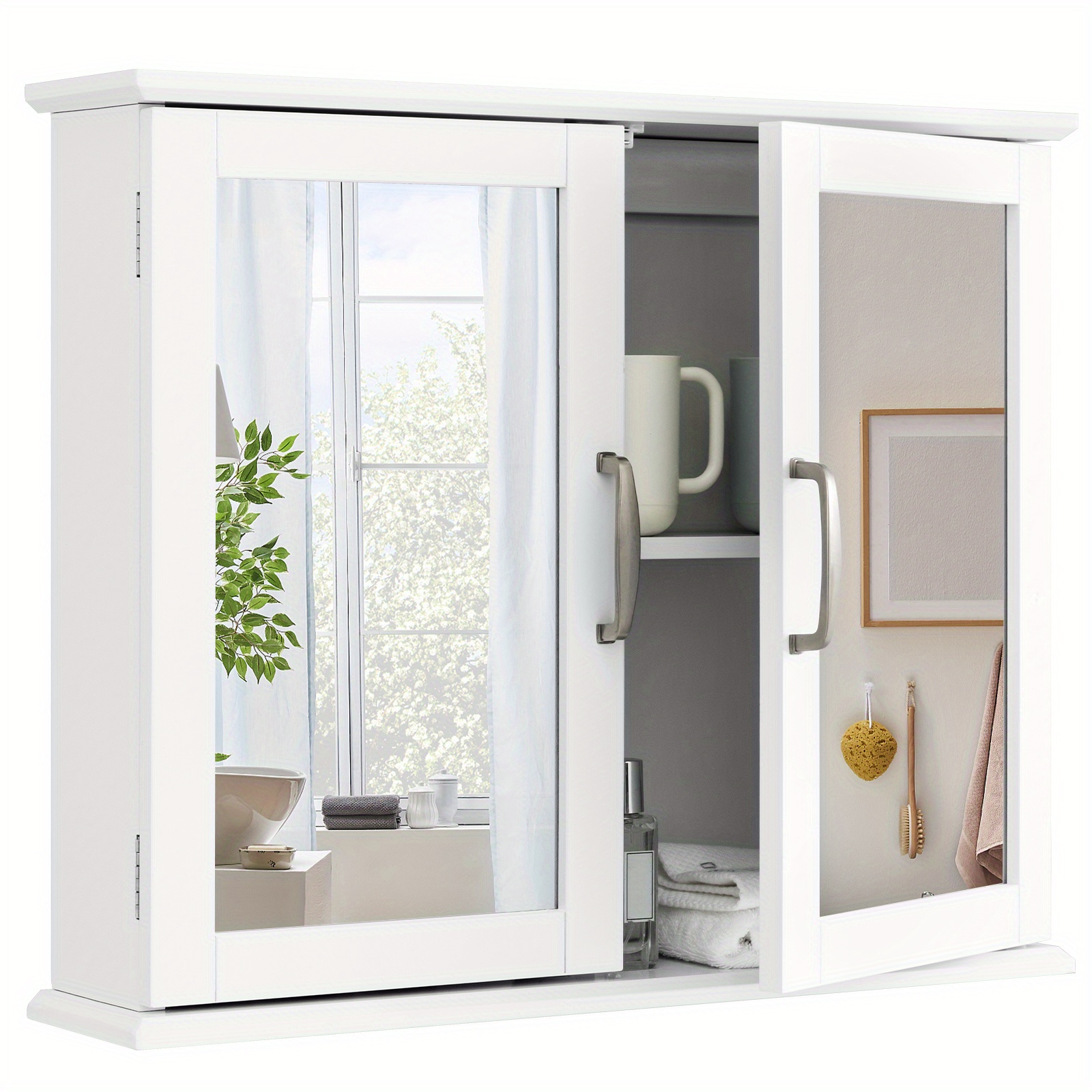 

Maxmass 2-tier Wall-mounted Bathroom Medicine Cabinet With Mirror And Handles, Plywood Material