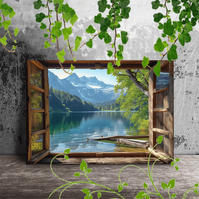 

1pc Wooden Framed Canvas Painting, Lake Window Viewartwork Very Suitable For Office Corridor Home Living Room Decoration Suspensibility