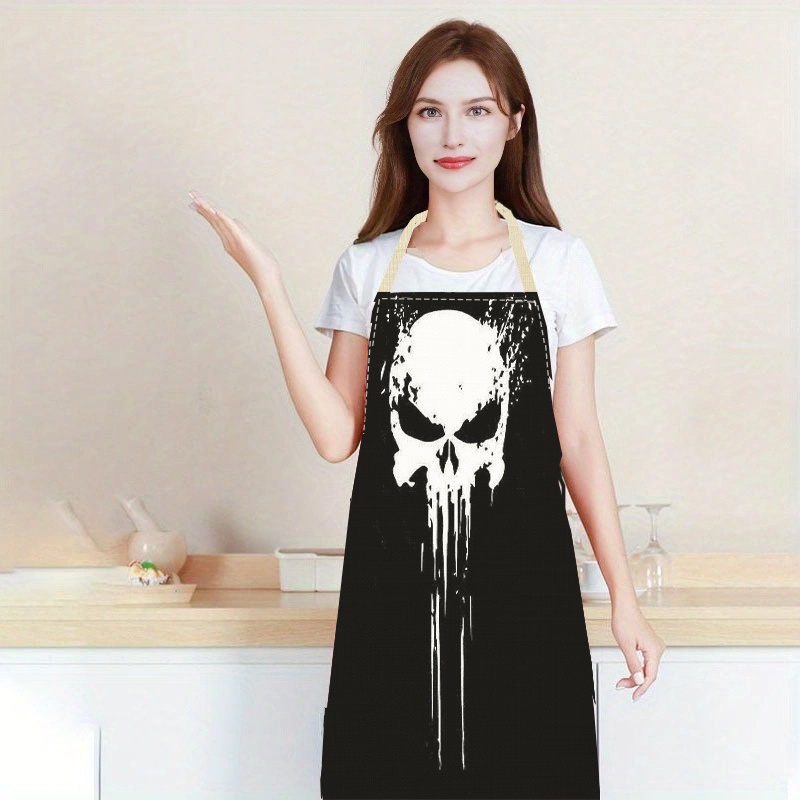 

1pc Halloween Print Apron - Fashionable Home Workwear, Durable Linen Cooking Kitchen Apron, Comfortable Household Cleaning Apron For Kitchen And Restaurant Use, Woven Linen Material