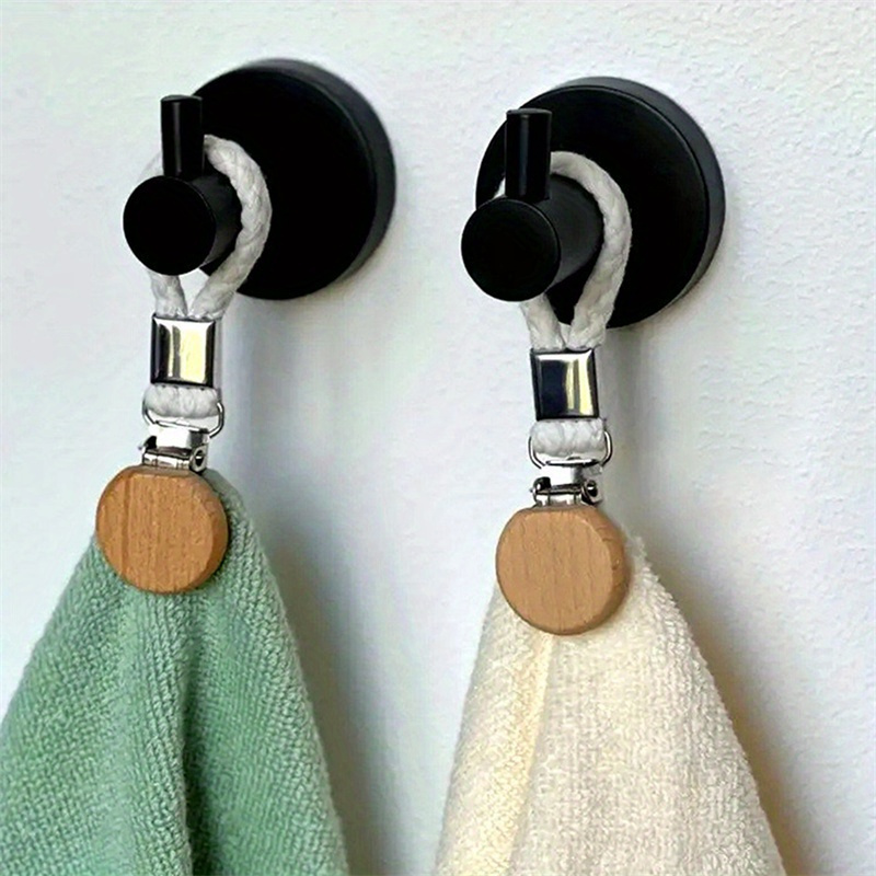 

2pcs Easy-install Stainless Steel Towel Clips With Cotton Rope - Multifunctional Wall-mounted Storage For Bathroom & Home