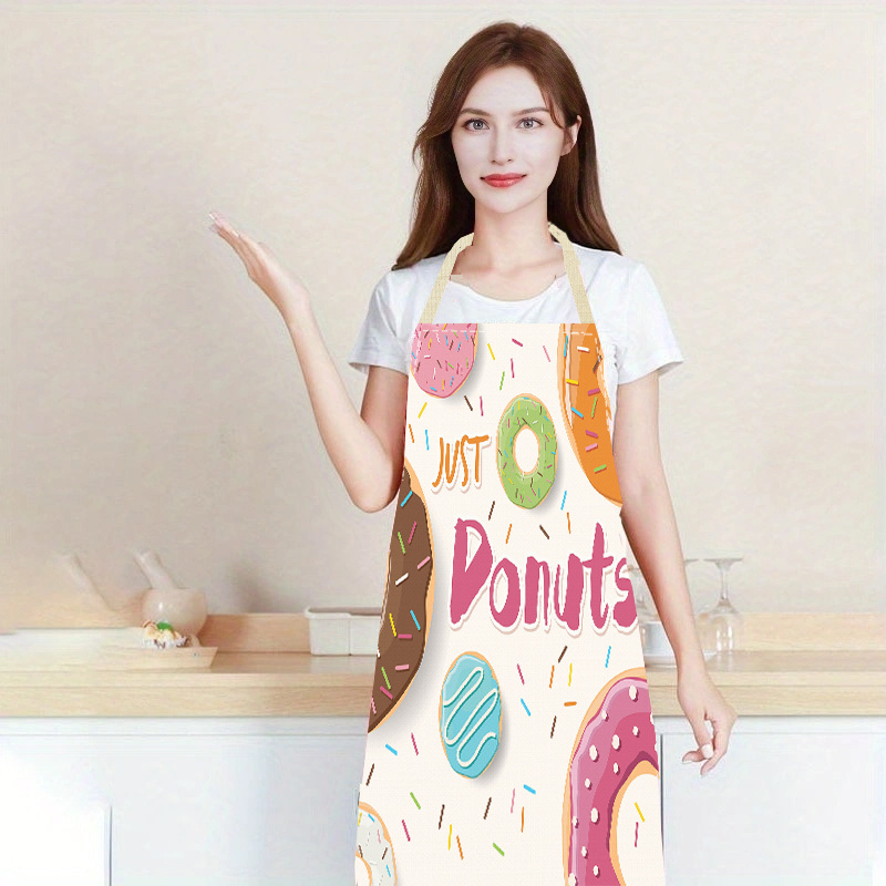 

1pc Donut Print Linen Kitchen Apron - Stain & Oil Resistant, Sleeveless Cooking And Baking Apron For Home Use