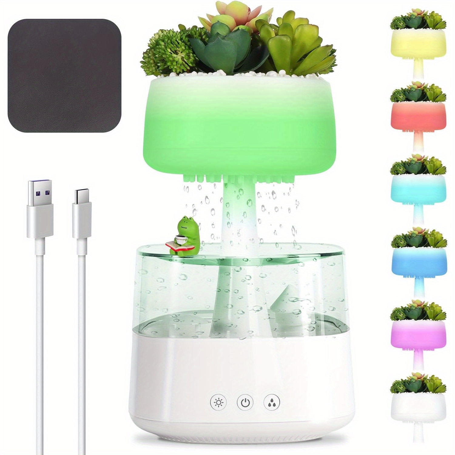 

Rain Cloud Humidifier With Night Light Aromatherapy Diffuser Plant Humidifier, Humidifier With Water Pad, Frog, Oil Diffuser Relax