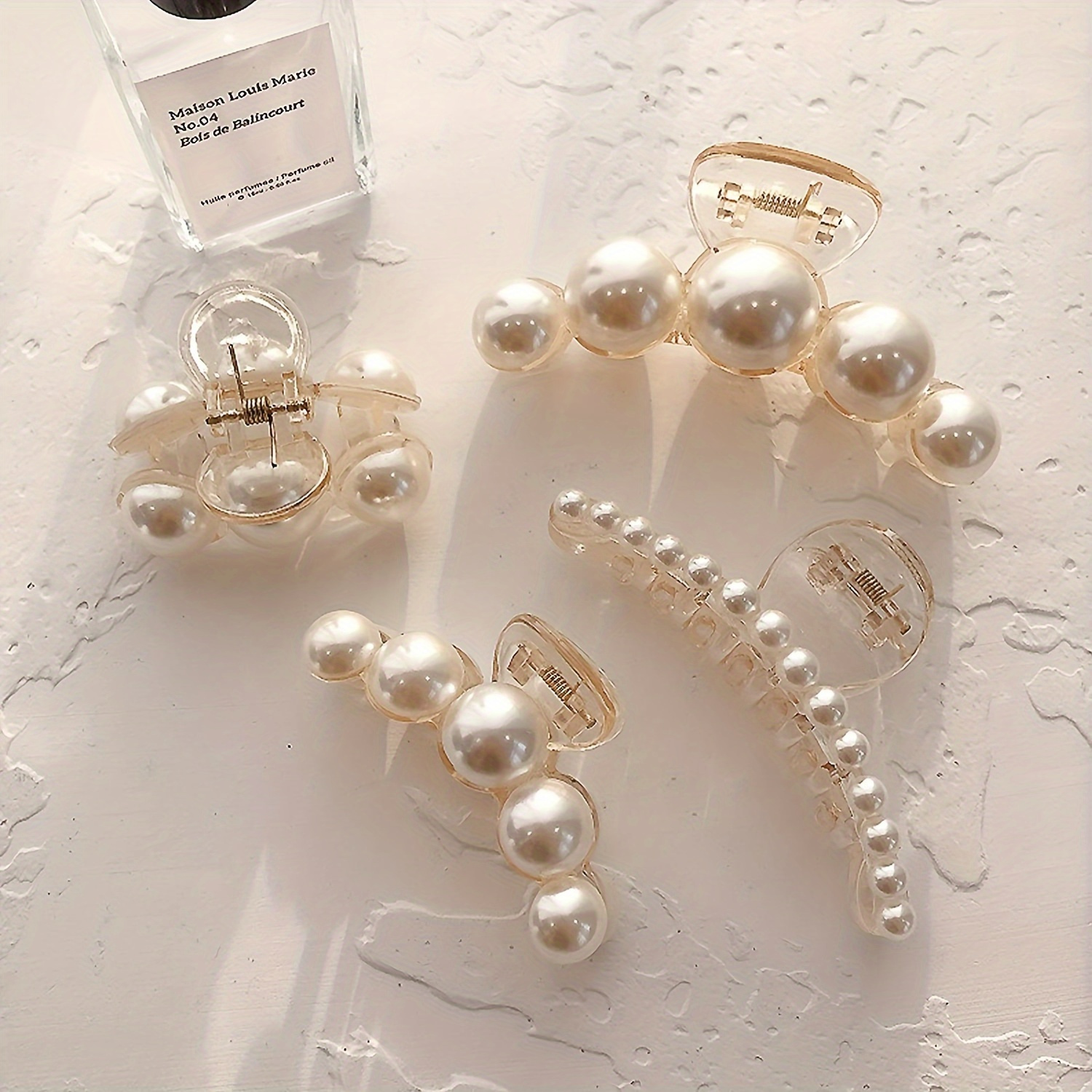 4pcs/set french pearl hair claw clip white elegant non-slip grip