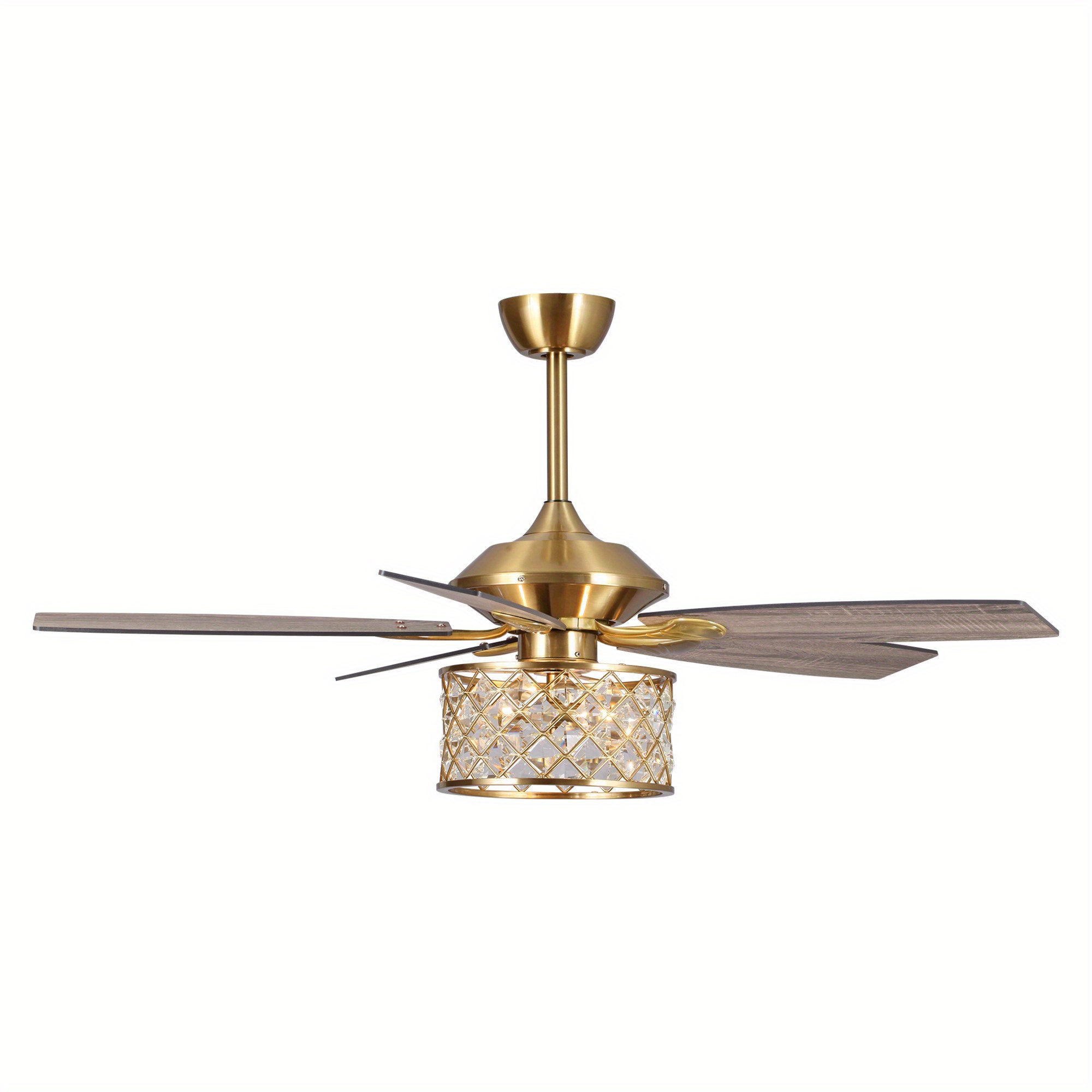 

52-inch Golden Crystal Ceiling Fan With 3 Lights And Remote, Indoor Elegant Ceiling Fixture With Reversible Blades, Contemporary Chandelier Fan For Bedroom, Living Room Decor