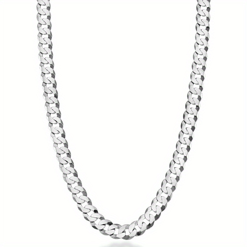 

Solid 925 Sterling Silver Italian 7mm Cut Cuban Link Curb Chain Necklace For Men Women