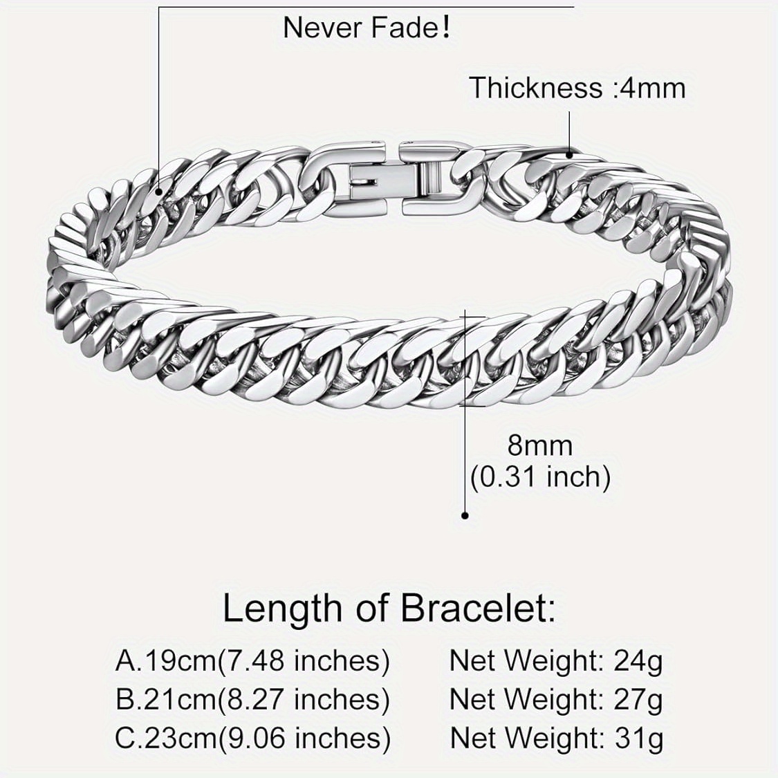 

Bracelets For Men Cuban Link Chain Bracelets Gift For Boyfriends 8mm Width, 7.4/8.2inch Length Classic Jewelry On Christmas/valentine's Day/father's Day/birthday