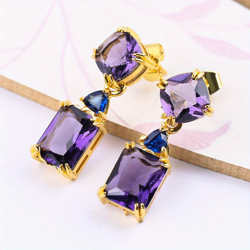 

1pair Gorgeous Square Purple Cubic Zirconia Ear Stud Drop Earrings Wedding Jewelry Gift