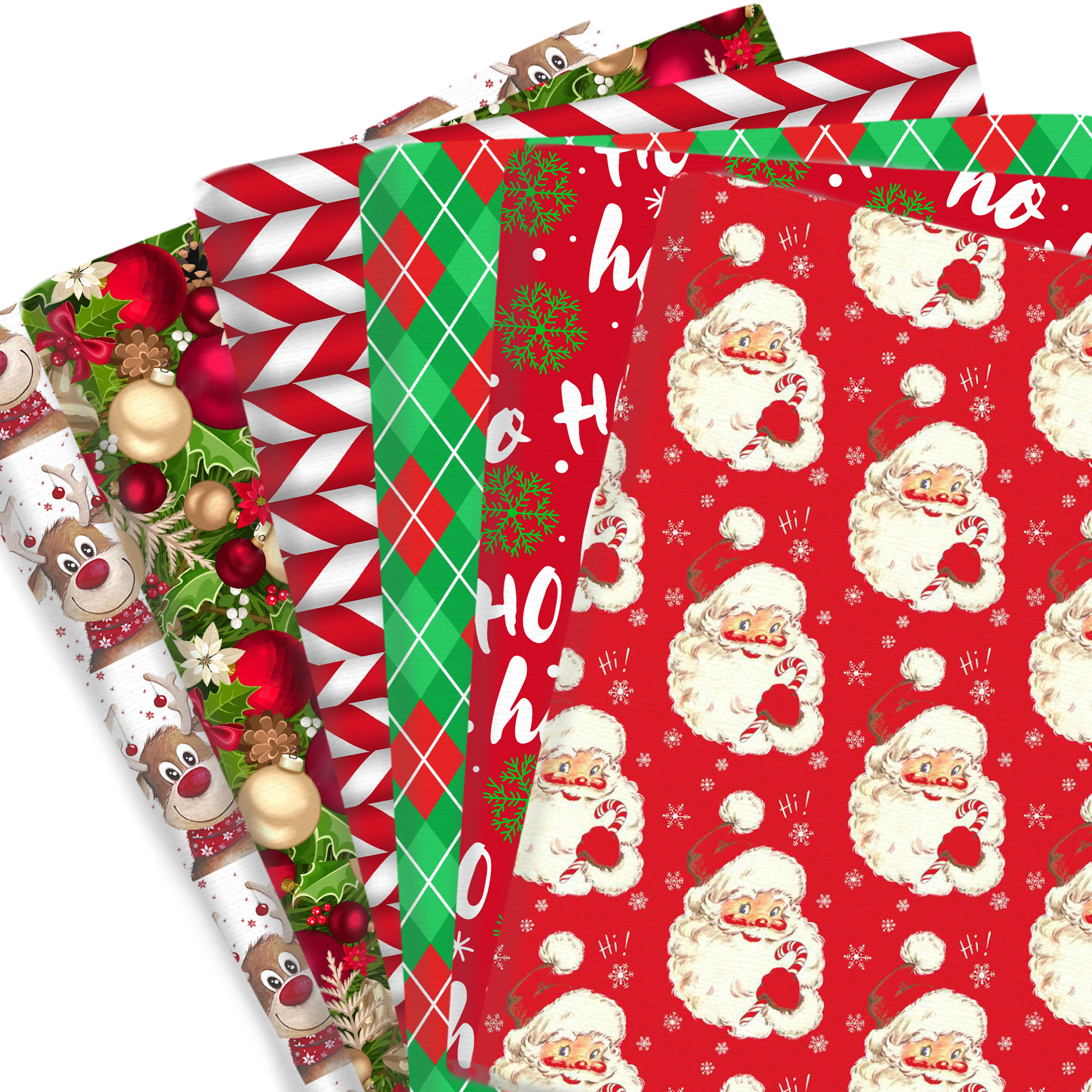 

Christmas Quilting Fabric Bundle - 1pc Holly, Santa & Reindeer Patterns, Pre-cut Polyester Cotton Blend For Diy Crafts, Doll Clothes & Patchwork, 57x19.68 Inches