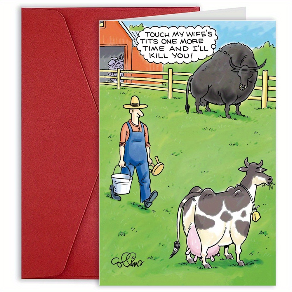 

1pc, Funny Jealous Bull Birthday Card For Her Him, Happy Birthday Card Funny - Cartoon Humor For Birthdays, Stationery Joke, Humor Funny Greeting Cards For Her, Thank You Cards, Birthday Gift, Card