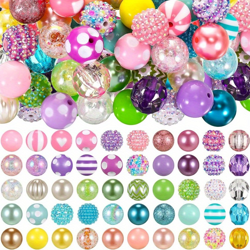 

100 Pcs 20mm Beads For Pens: Rhinestone, Bubblegum, Mixed Crystal, Resin Chunky, Sugar Beads - Perfect For Diy Crafts, Pen Jewelry Making, And Keychains