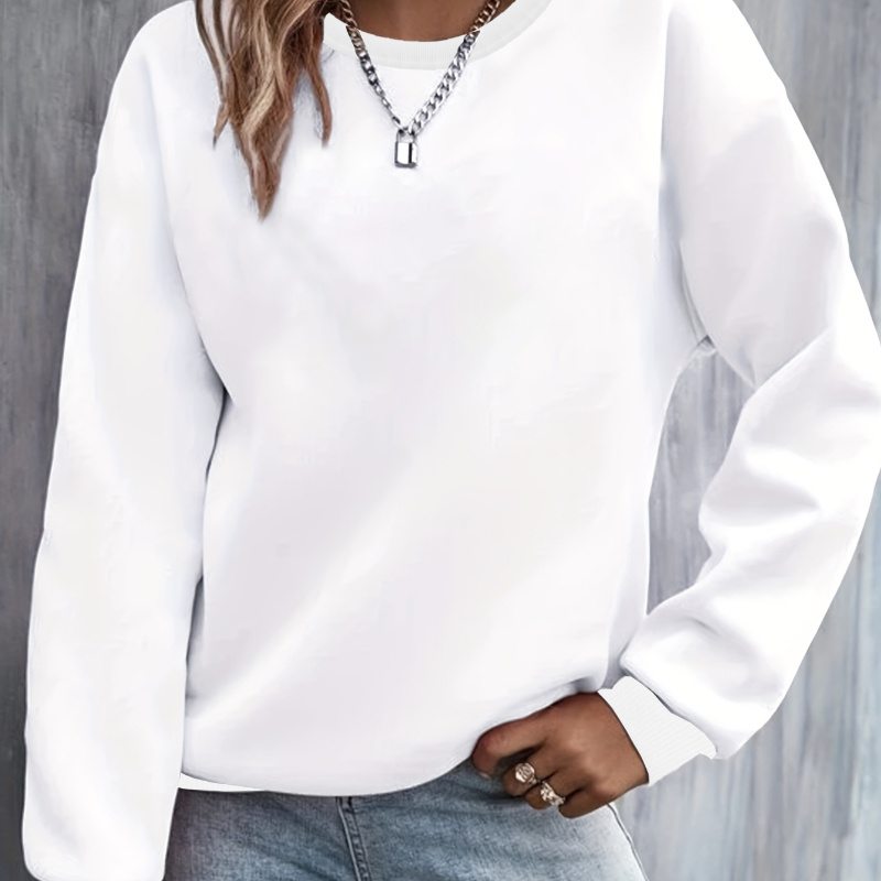 

Sweat-shirt ras du cou de couleur unie, sweat-shirt décontracté à manches longues pour l'hiver et l'automne, vêtements pour femmes