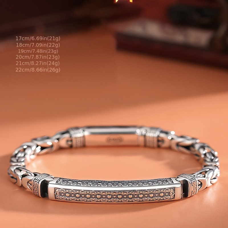 925 sterling silvery bracelet vintage inspired peace fortune design polished braided chain for casual attire details 0