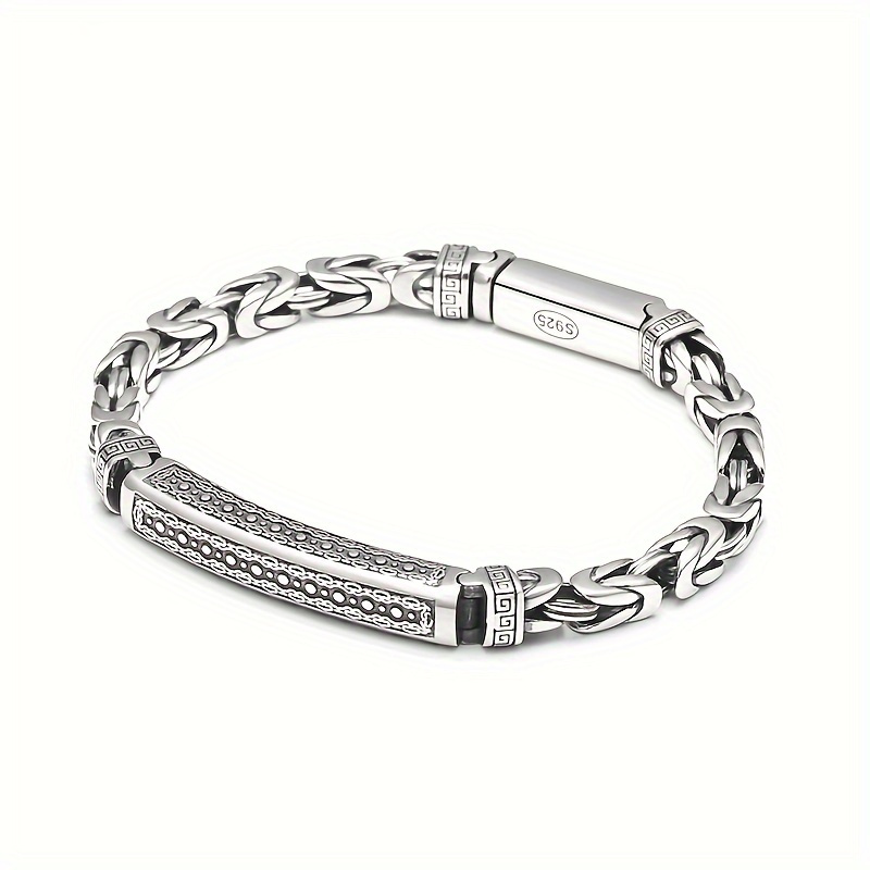 925 sterling silvery bracelet vintage inspired peace fortune design polished braided chain for casual attire details 4