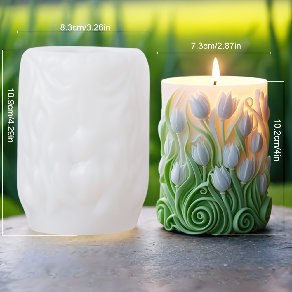 

3d Flower Cylinder Silicone Candle Mold - Resin Casting Mold For Diy Candle Making, Home Decor Mold, Sunflower Lavender Floral Pattern Silicone Mold For Resin And Candle Crafting