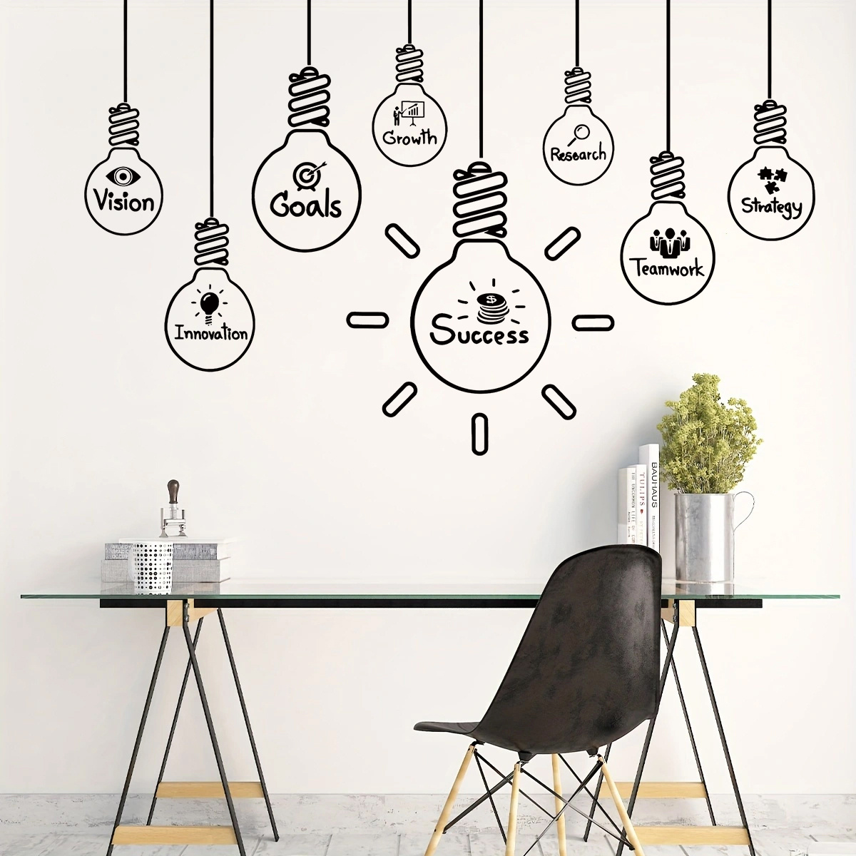 Image of Inspirational Light Bulb Wall Decals - Removable Black Pvc Art Stickers With Quotes For Bedroom, Living Room, Office Decor - Contemporary Style With , Wall Stickers Home Decor