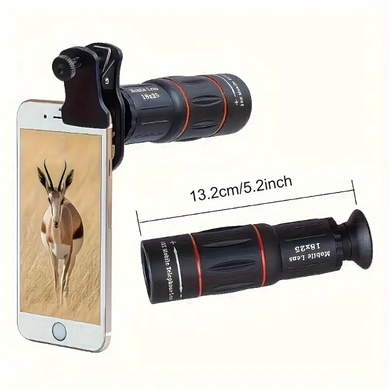 18x optical zoom telephoto monocular lens for smartphones universal clip on camera attachment synthetic rubber exterior compatible with most mobile phones no battery required details 0